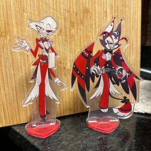 Bundle lot set Hazbin Hotel Husk & Angel maid cafe anime acrylic figure standee